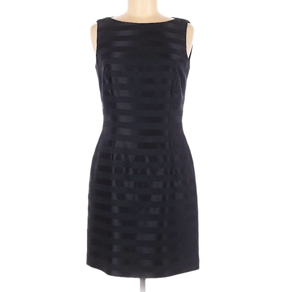 Carmen Marc Valvo black‎ satin stripe sheath size 8